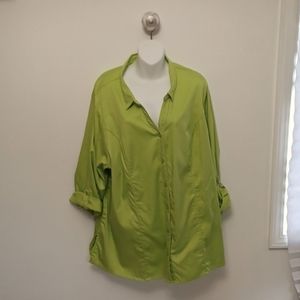 Green 3X button up shirt with rolled up sleeves